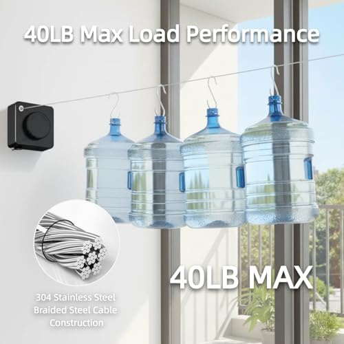 15.7Ft Retractable Clothesline Indoor & Outdoor, Heavy Duty Anti-Sag Wall Mounted Stainless Steel Laundry Drying Line for Balcony, Laundry Room, Bathroom, Motorhome, Dormitory, Travel - Image 4