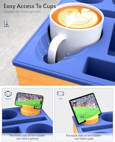 Couch Cup Holder Tray - Couch Organizer Caddy, Silicone Beach Caddy with Cup Holder, Sofa and Bed Drink Holder and Couch Tray Table for Snacks Beverage Remote (Blue) - Image 3
