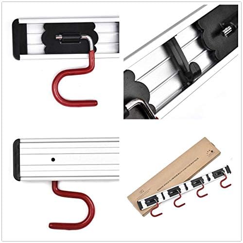 Wall Mounted Mop and Broom Holder Stainless Steel S Type Broom Rack Anti-Slip Mop Organizer (17 Inches,4 Positions 3 Hooks, Red black) - Image 4
