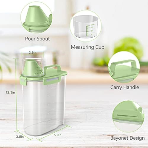 TBMax Rice Container Cereal Storage Container 2 Pack 5 Lbs, Plastic Kitchen Pantry Food Storage Container with Cup, Small Pet Dog Cat Food Dispenser -Green - Image 4