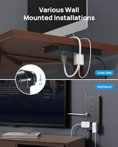 TROND Power Strip Surge Protector 10ft Cord, 4000J, 4 USB, ETL Listed,Black - Image 2