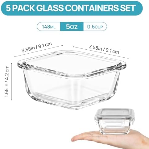 Vtopmart 5Pack 5oz Small Glass Storage Containers Set With Lids, Grey - Image 2
