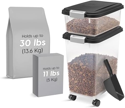IRIS USA 30 lb + 11 lb Airtight Pet Food Storage Containers with Wheels - Image 3