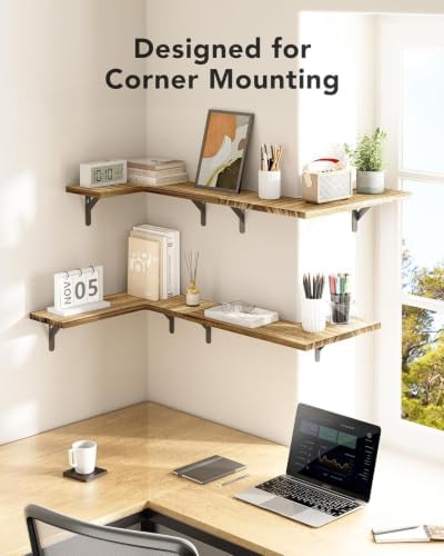 Amada Corner Floating Shelves, Paulownia Wood, Set of 4, Natural Wood - Image 4