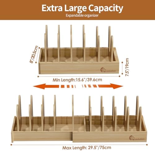 Housolution 2 Pack Bamboo Pot and Pan Lid Organizer Holder Storage Rack - Image 6