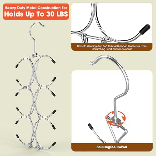 Scarf Hanger 2 Pack 24 Storages,Purse Hanger with 360 Swivel Hook,Scarf Organizer Scarf Hangers for Closet,for Scarves, Shawl,Belt,Purse & Baseball Cap - Image 5
