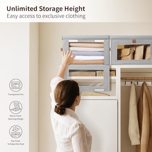 Homsorout Large Closet Storage Bins - Collapsible Storage Bins with Handles & Window, Fabric Cube Organizer with Lids, Decorative Boxes for Living Room, Closet, Dorm, 4 Pack, Grey - Image 2