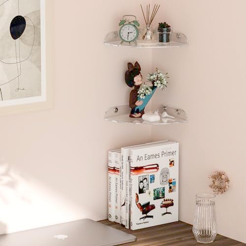 Sezanrpt 7x7 Inch Corner Shelf Wall Mount Set of 2, Acrylic Corner Floating Shelves, Clear Corner Wall Organizer Shelf for Bathroom, Kitchen, Bedroom, Living Room, Dining Room, Office - Image 6