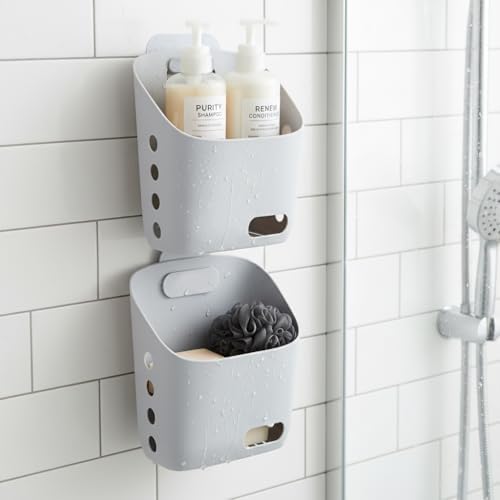 LeleCAT Plastic Hanging Basket Kitchen Storage organizer, Basket with Detachable hook, Hang it behind a door or on a railing, Over the Cabinet Door (Light Gray, Small) 2pack - Image 4