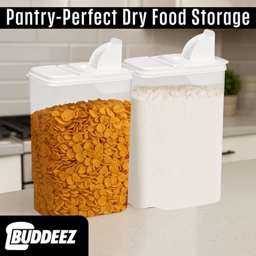 Buddeez Large Food Storage Container - 8 Quart Pantry Buddy, All Purpose Clear Kitchen Organization and Storage - Cereal, Flour, Sugar, Rice Dispenser, EZ Pour Spout and Easy Grip Handle (White Lid) - Image 3