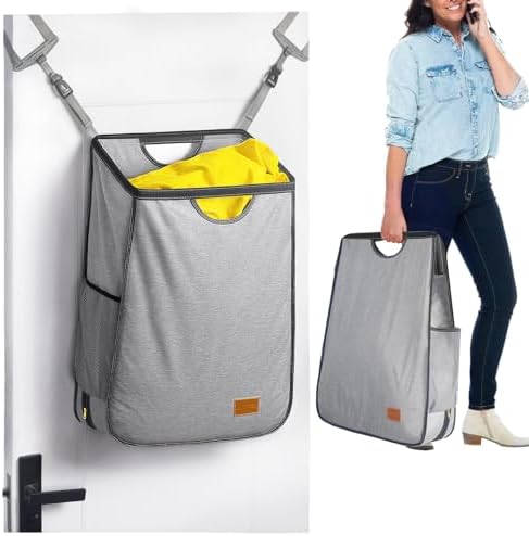 Ligereza Hanging Laundry Hamper Bag is Suitabled for Any Door- Large Capacity Hanging Laundry Basket Won't Scratch the Door Paint -Over the Door Laundry Hamper with Big Metal Rim Opening by Ligereza