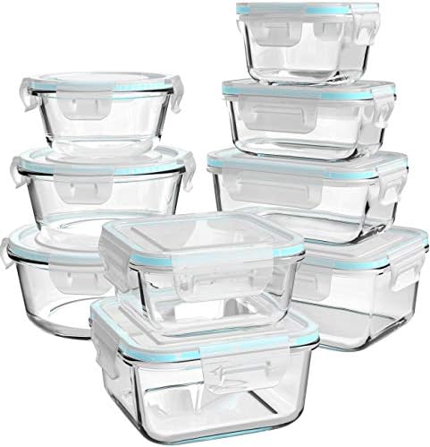 AILTEC Glass Food Storage Containers with Lids 9 Pack, 3 Shape Airtight Set by AILTEC