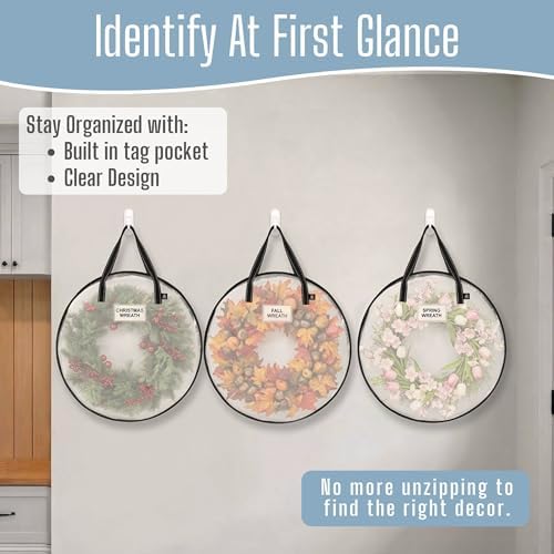 VENO 4 Pack Summer Wreath Storage Container, 24 Inch Clear Wreath Bag, Spring, Christmas Garland Decoration Organizers with Zipper and Durable Handles (Clear, 24"-4 Pack) - Image 5