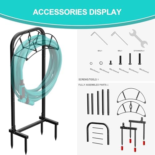 Meykwod Garden Hose Holder, Heavy Duty Water Hose Holder with 4 Spikes Holds 150ft Water Hose, Sturdy Freestanding Hose Stand Hose Hanger Hose Storage for Outside Yard Lawn (Metal, Black) - Image 5