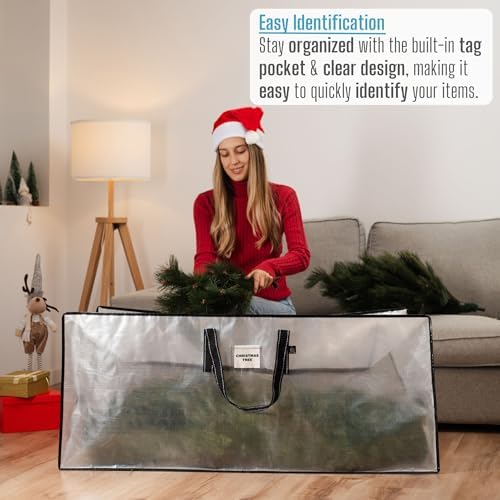 VENO 2 Pack Clear Christmas Tree Storage Bag - Fits 7.5 Ft Artificial Trees, Heavy Duty Large Bags with Zipper, Durable Handles, and Labeling Card Slot, Alternative to Storage Boxes with Lids (2 Pack) - Image 3