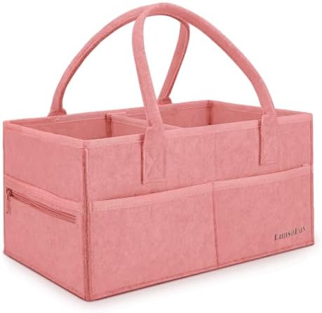 Runsabay. Diaper Caddy Organizer for Newborn Baby Essentials, Large Nursery Storage Bin, Car Organizer for Baby Diapers and Wipes, Baby Basket with Handles - Pink by Runsabay