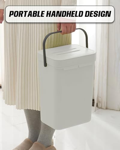 Kitchen Compost Bin - 3.2 Gallons Hanging Trash Can with Lid for Kitchen Bathroom, Under Sink Trash Can, Outdoor Compost Bucket with Lid, 12L(White) - Image 5