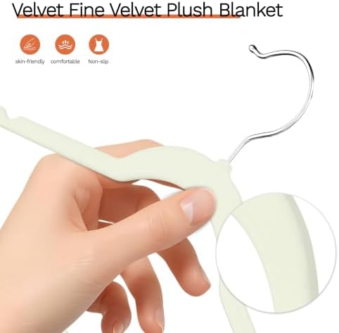 Ivory Velvet Hangers 20 Pack, Slim Space Saving Suit Hangers for Closet Organizer, Rotating Silver Hook, Non Slip Clothes Felt Hanger Heavy Duty for Coat,Shirt, Pants, Camisole, Dress - Image 2