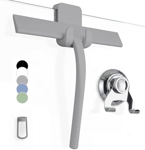 GÜTEWERK Silicone Shower Squeegee with 3-in-1 No-Drill Mount, Grey, 9'' by G%C3%9CTEWERK