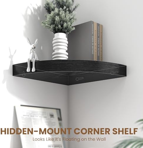 Fun Memories Floating Corner Shelves Set of 2 - Rustic Wood Wall Mounted Storage and Display Shelves for Living Room, Bedroom, Kitchen, Bathroom - Space Saving Home Decor, Black - Image 4