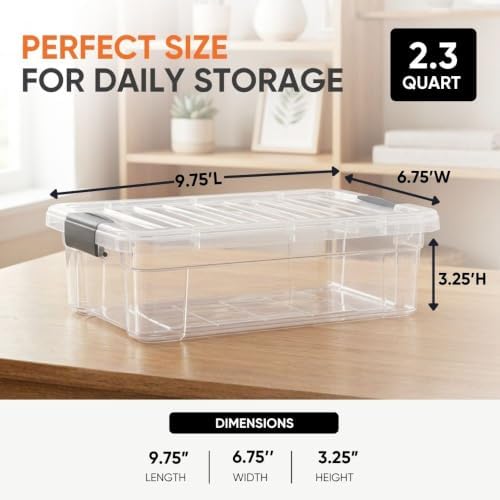 Superio 2.3 Quart Clear Plastic Storage Containers with Lids, Stackable Organizer Bins, BPA-Free Storage Boxes for Home, Office, Dorm & Classroom, 2 Pack - Image 3