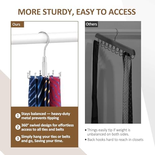 ZEDODIER 2 Pack Tie Hangers for Closet, Rotating Tie Organizer, 16 Hooks - Image 4