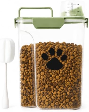 5-7Lbs Dog Cat Food Storage Container with cleaning brush, Measuring Cup,4 Snap Seals, Portable Pet Food Containers with Upgraded Large Nozzle for Dogs,Cats,Birds,Small Animals(Large-Green) by Kapituem