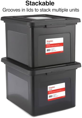 STAPLES Plastic File Box with Snap Lid, Letter/Legal Size, Black, 4/Carton - Image 2