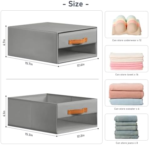 DIMJ Closet Organizers and Storage - Foldable Storage Bins with Drawers Pull-Out Stackable Storage Drawers with Clear Window,Fabric Clothes Organizers and Storage Drawers for Closet, 6-Pack, Grey - Image 3