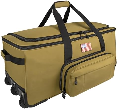 150L Large Rolling Duffle Bag with Wheels, Heavy Duty 32'' Tri-Wheel Gear Hauler for Camping,Moving Sports Equipment,Military & Airline Checked Bag Approved,Khaki by GoloniYourStyleYourRule
