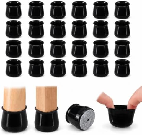 Chair Leg Floor Protectors w/Felt Pads 24-Pack – Stretch Silicone Furniture Caps for Hardwood Floors | Noise-Reducing No-Scratch Chair Covers (Medium, Fits Round & Square) by SOLORI