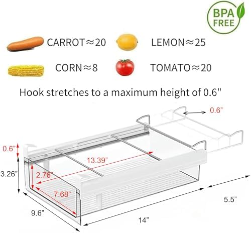 vacane Refrigerator Organizer Drawer,Plastic Fridge Drawer With Handle Pull Out Fridge Bins Organizer, Extra-Long Stretch 19.5",Cheese, Deli Meat, Drinks, Fruit, Vegetable - Image 5