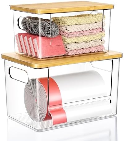 Trash Bag Dispenser 2 Pack (XL+S) - Trash Bag Holder with Bamboo Top by Ginnerella