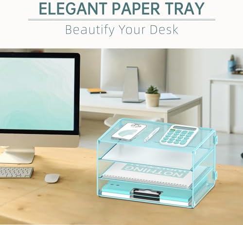 DALTACK 3 Tier Letter Tray Paper Organizer with Sliding Mesh Trays Blue - Image 3