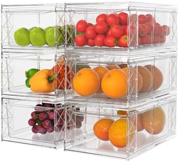 6 Pack Stackable Storage Drawers,Clear Fridge Organizer Rack by WRRLORS