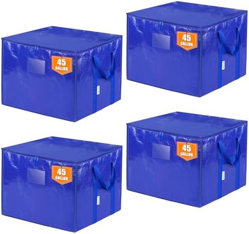 TICONN 4 Pack Extra Large Moving Bags with Zippers & Carrying Handles, Heavy-Duty Storage Tote Moving Boxes for Space Saving (4 PK, 45 Gallon) by TICONN