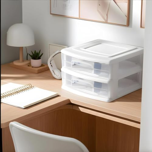 HOMZ 2 Drawer Storage Cart, Wide Plastic Container, White Frame, 2 Pack - Image 2