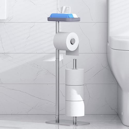 Kitsure Metal Toilet Paper Holder Free Standing, Medium, Silver by Kitsure