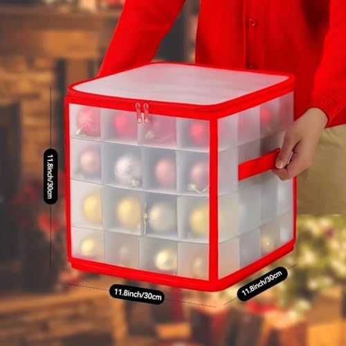 Christmas Ornament Storage Box,4 Tier Christmas Storage Box with Lid,64 Ornament Box With Durable Zippers and Dividers,Non-Woven & Tear-Proof Christmas Ornament Storage Containers,for 3"Seasons Balls - Image 3