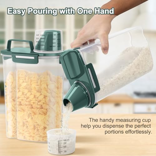 TBMax Rice Storage Container 3 to 5 Lbs - Small Pet Dog Cat Food Container Dispenser with Easy Pouring Spout & Cup, Portable Cereal Container for Small Spaces, Travel, or Daily Use -Dark Green - Image 3