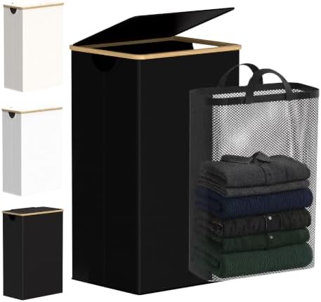 efluky Slim Laundry Hamper with Lid and Removable Bag, 100L Black by efluky