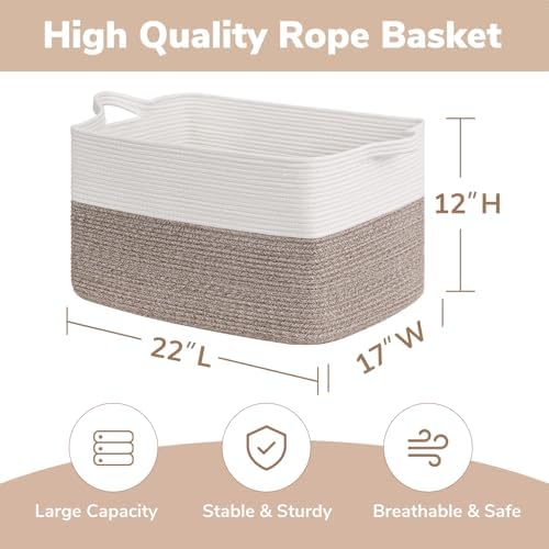Goodpick 75L Extra Large Woven Blanket Basket, 22" x 17" x 12", Brown - Image 3