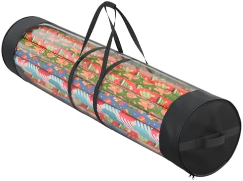 ProPik Wrapping Paper Organizer Storage Bag for All Your Gift Wrap & Ribbons, Fits Long 40 Inch Rolls, Hold Up To 24 Rolls, Heavy Duty Clear PVC Bag with Handles (Black & Clear) by ProPik