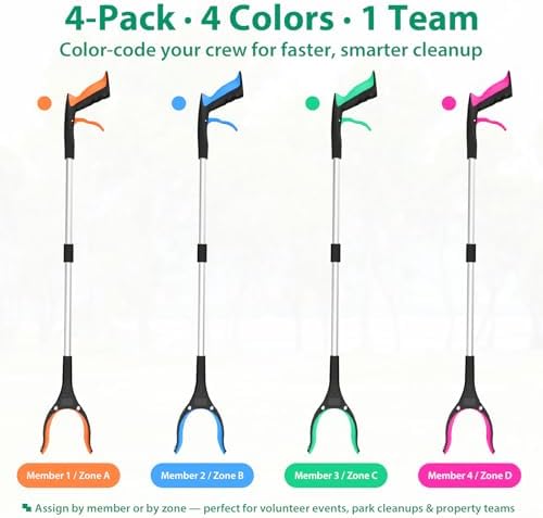 4 Pack 32 Inch Grabber Reacher Tool, Heavy Duty Trash Grabber Tool - Image 3