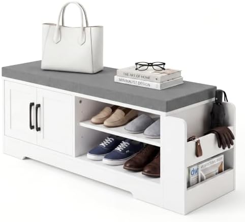 Farmhouse Shoe Storage Bench with 3-in-1 Entryway Storage & Padded Seat by GRUSIGN