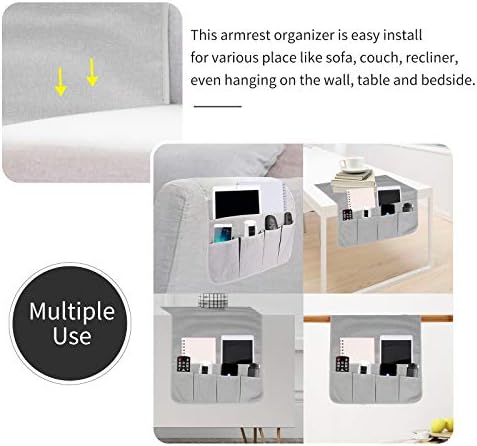 Sofa Armrest Organizer, Remote Control Holder for Recliner Couch, Arm Chair Caddy with 6 Pockets for Magazine, Tablet, Phone, iPad - Image 5