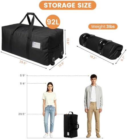 2 Pack Heavy Duty Moving Bags with Wheels, 92L Large Duffle Bag for Travel - Image 2