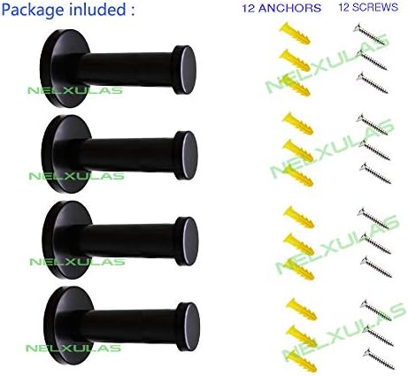 Classic Black Stainless Steel Heavy Duty Wall Mount Hooks, Bath Towel Hooks, Coat Hanger, Handbag Hooks, 4 in Pack (2-4/5") - Image 2