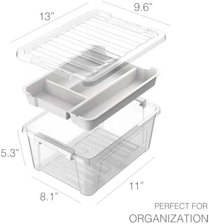8-Quart Clear Plastic Storage Box with Removable Tray 2-Pack Craft Bins Organizers Containers - Image 2