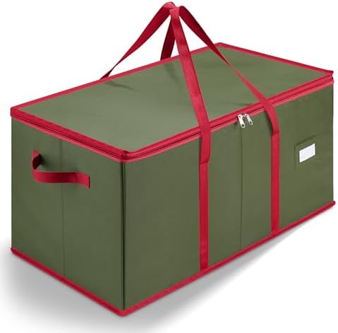 Christmas Ornament Storage - Stores up to 128 Holiday Ornaments, Adjustable Dividers, Zippered Top, Two Handles. Attractive Storage Box Keeps Holiday Decorations Clean and Dry for Next Season (Green) - Image 2